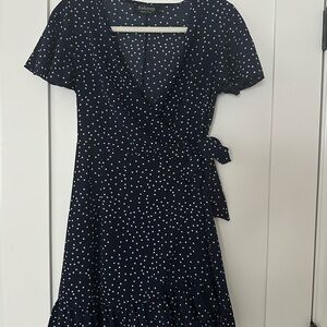 Navy Polka Dot Wrap Dress